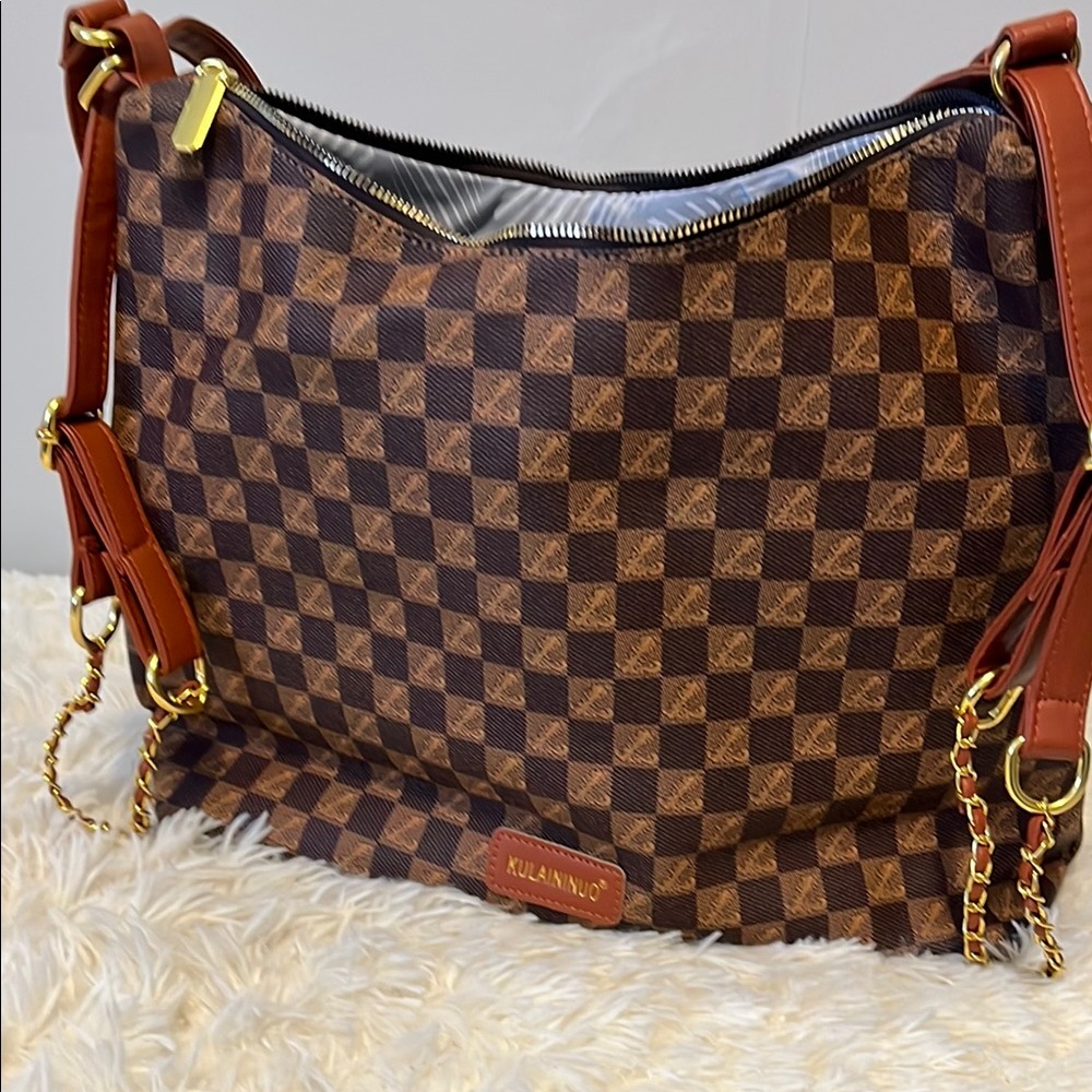 Brown Checkered Women's Bag